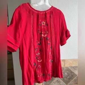 Embroidered Red Umgee Ladies Top